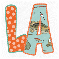 LA Louisiana Bass Fishing Polka Dot Gingham Outline Digital Design, PNG