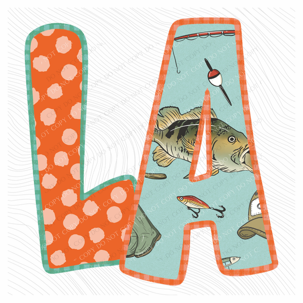 LA Louisiana Bass Fishing Polka Dot Gingham Outline Digital Design, PNG