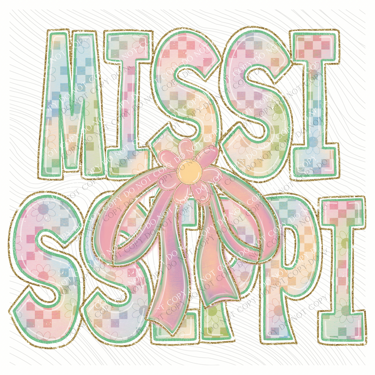 Mississippi Daisy Bows and Checkers Pastel Chalk Digital Design, PNG