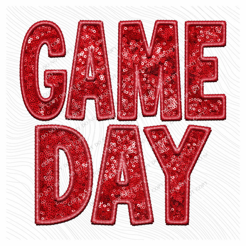 Game Day Faux Embroidery Sequin in Sport Red Digital Design, PNG