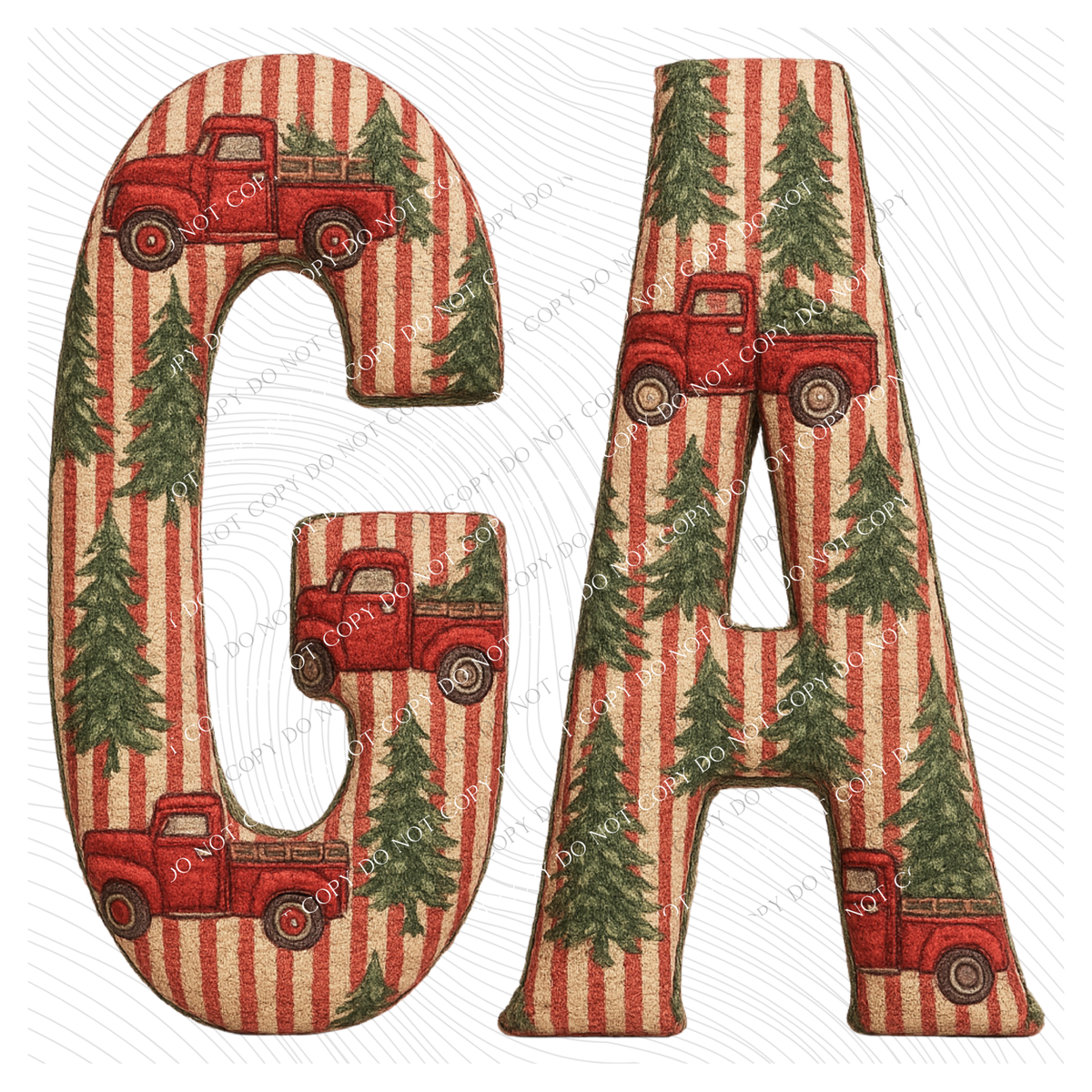 GA Georgia Striped Christmas Red Truck 3D Texture Fabric Style Digital Download, PNG