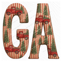 GA Georgia Striped Christmas Red Truck 3D Texture Fabric Style Digital Download, PNG