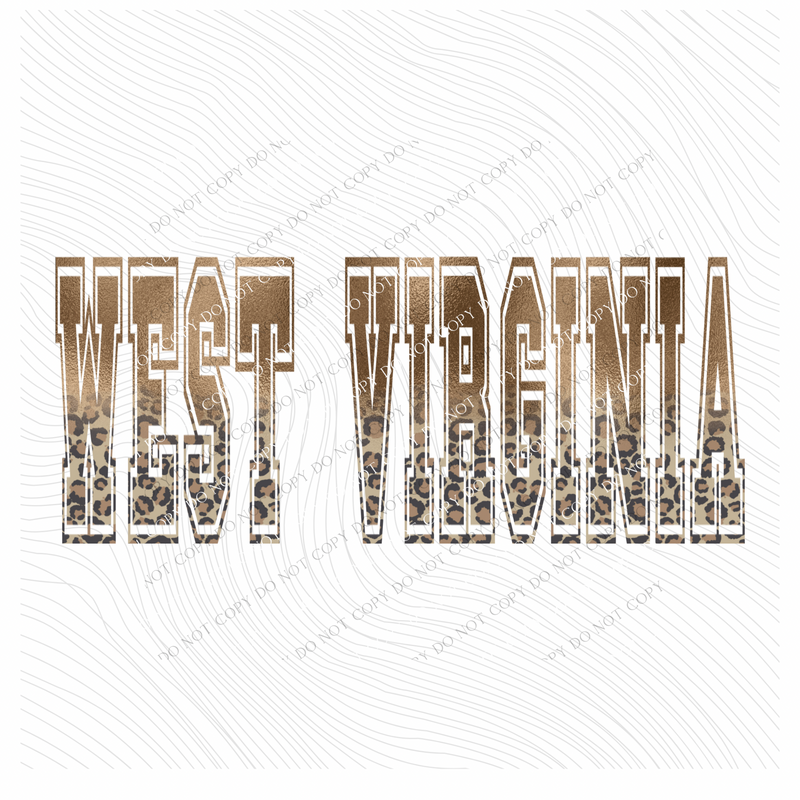 West Virginia Ombre Gold Foil and Leopard Varsity Digital Design, PNG