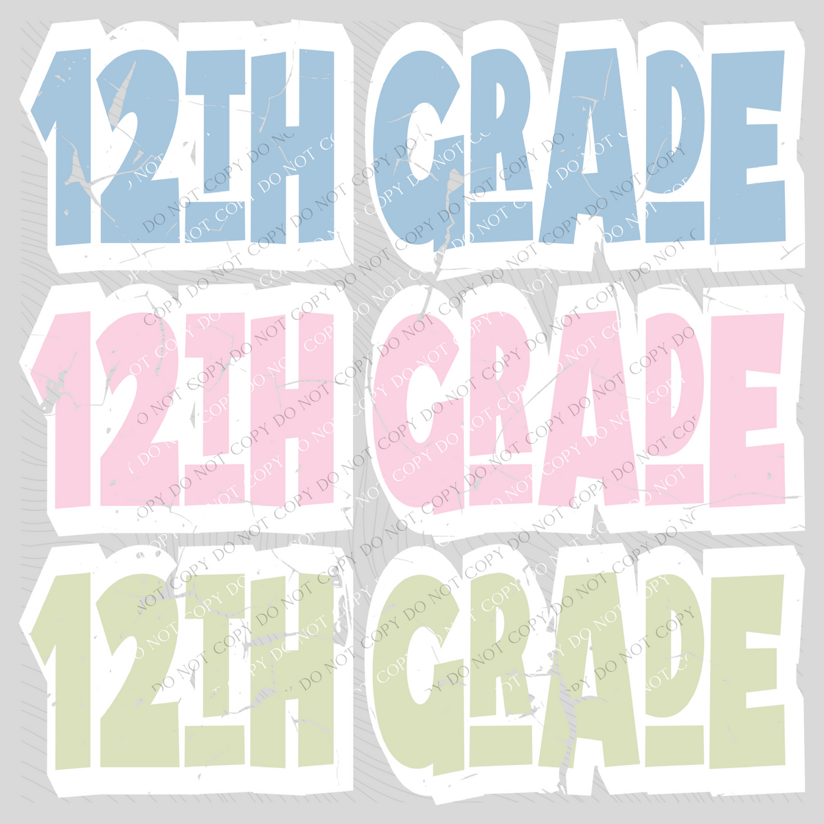 12th Grade Shadow Layer Bubble Stacked Distressed Blue Pink Green Digital Design, PNG