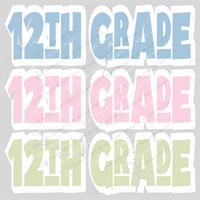 12th Grade Shadow Layer Bubble Stacked Distressed Blue Pink Green Digital Design, PNG
