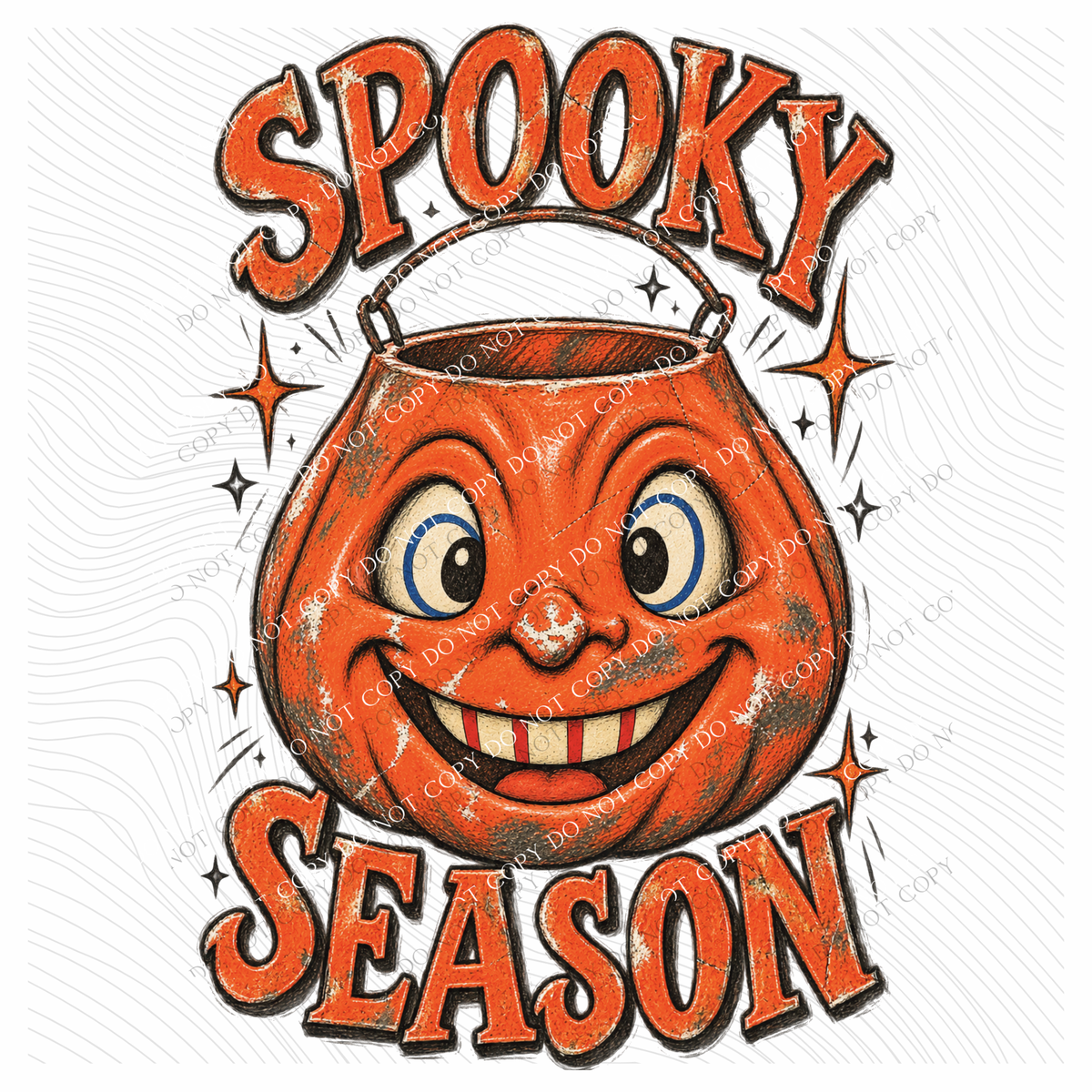 Spooky Season Vintage Pumpkin Bucket Sketch Digital Design, PNG