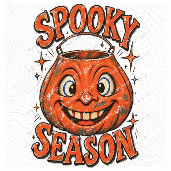 Spooky Season Vintage Pumpkin Bucket Sketch Digital Design, PNG