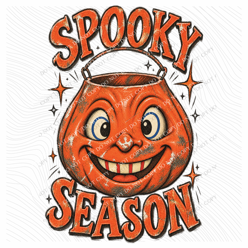 Spooky Season Vintage Pumpkin Bucket Sketch Digital Design, PNG