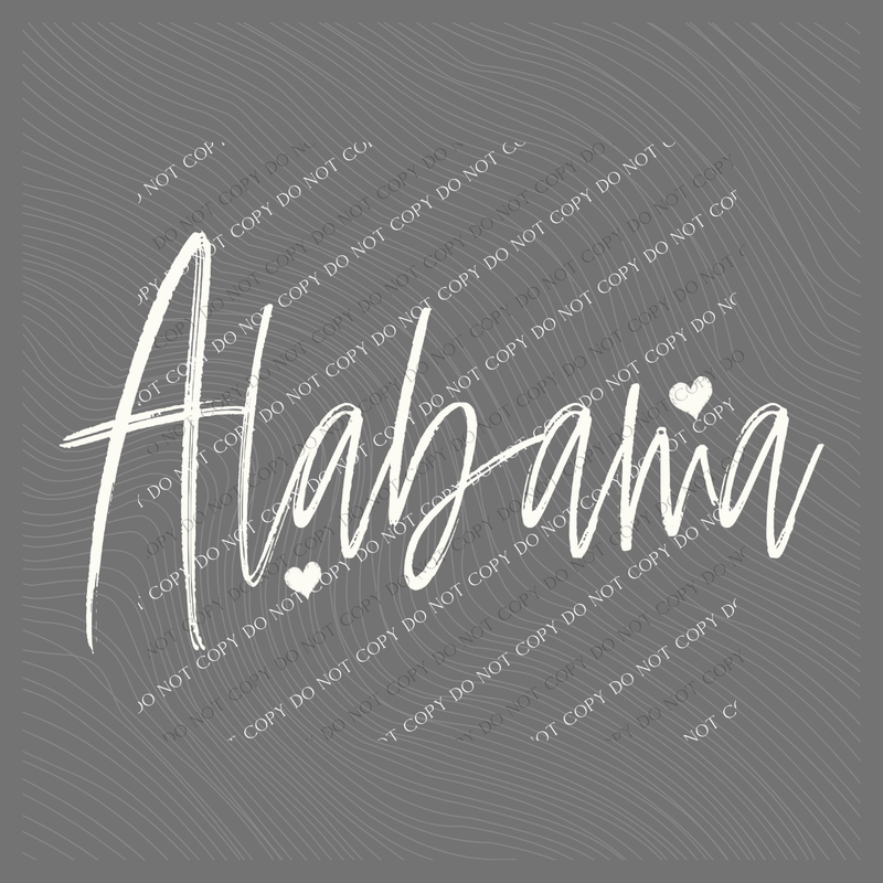 Alabama Sketched Script Hearts in Off-white Digital Design, PNG