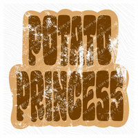 Potato Princess Retro Shadow Brown Distressed Digital Design, PNG