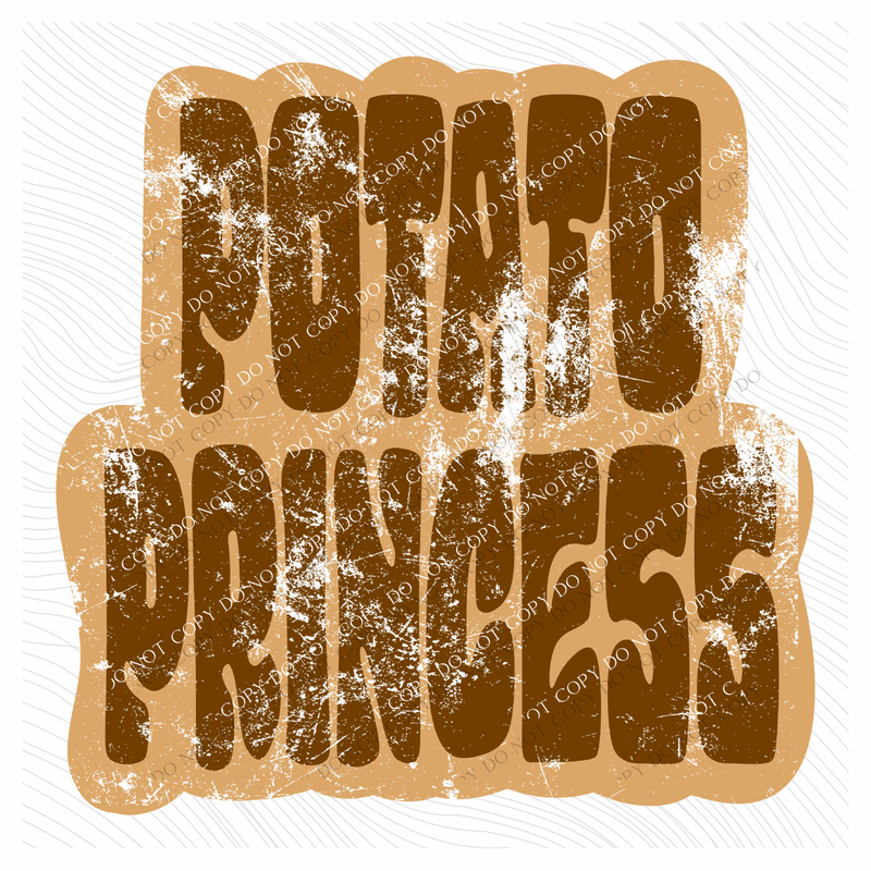 Potato Princess Retro Shadow Brown Distressed Digital Design, PNG