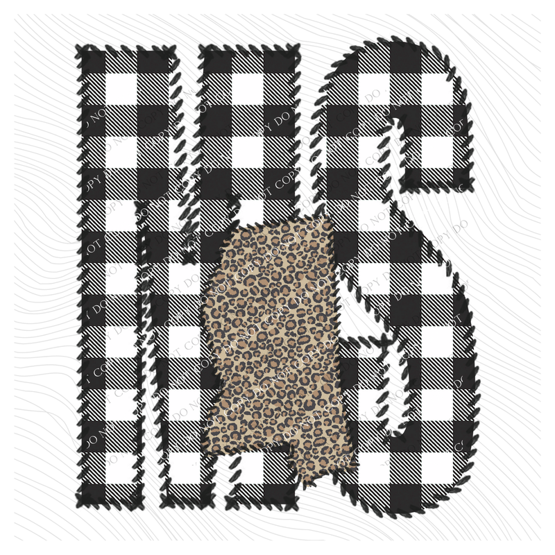 Mississippi MS Stitched Buffalo Plaid & Leopard State Patch Digital Design, PNG