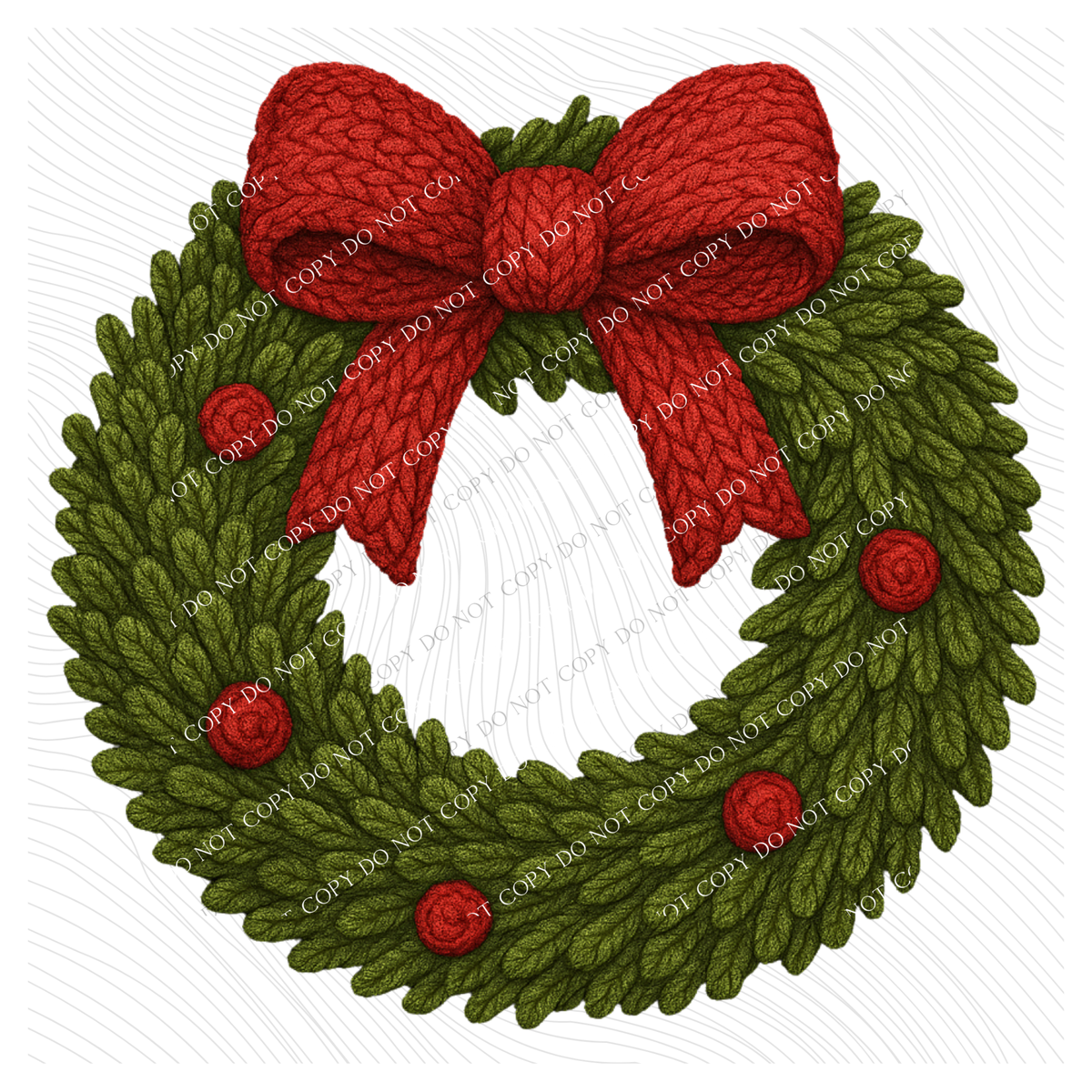 Christmas Wreath with Berries in Cute 3D Crochet Style Digital Download, PNG