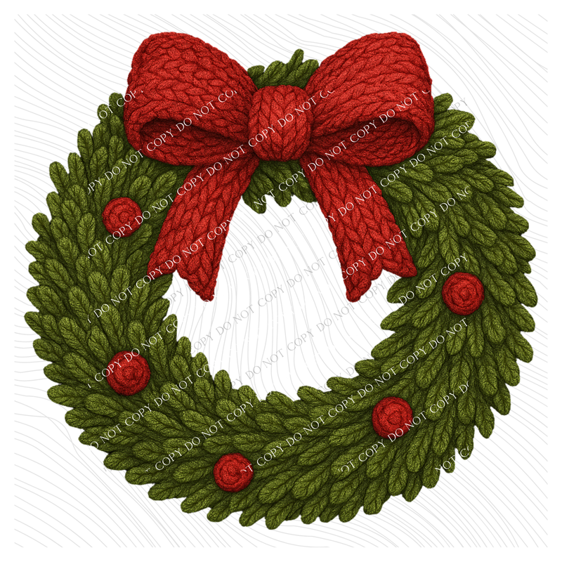 Christmas Wreath with Berries in Cute 3D Crochet Style Digital Download, PNG