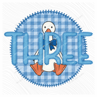 Three Goose Faux Embroidery Stitch Gingham Texture Circle Blue Digital Design, PNG