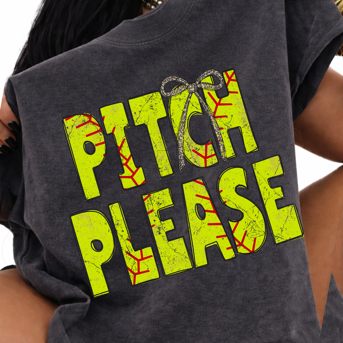 Pitch Please Softball Stitch Leopard Bow Doodle Distressed Digital Design, PNG