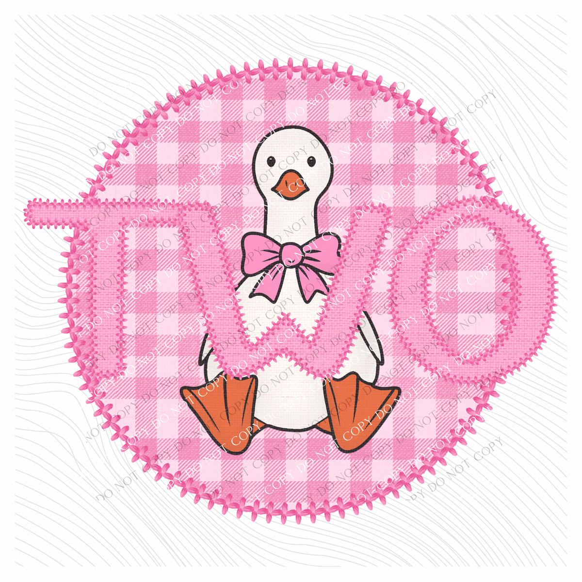 Two Goose Faux Embroidery Stitch Gingham Texture Circle Pink Digital Design, PNG