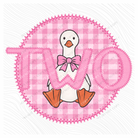 Two Goose Faux Embroidery Stitch Gingham Texture Circle Pink Digital Design, PNG
