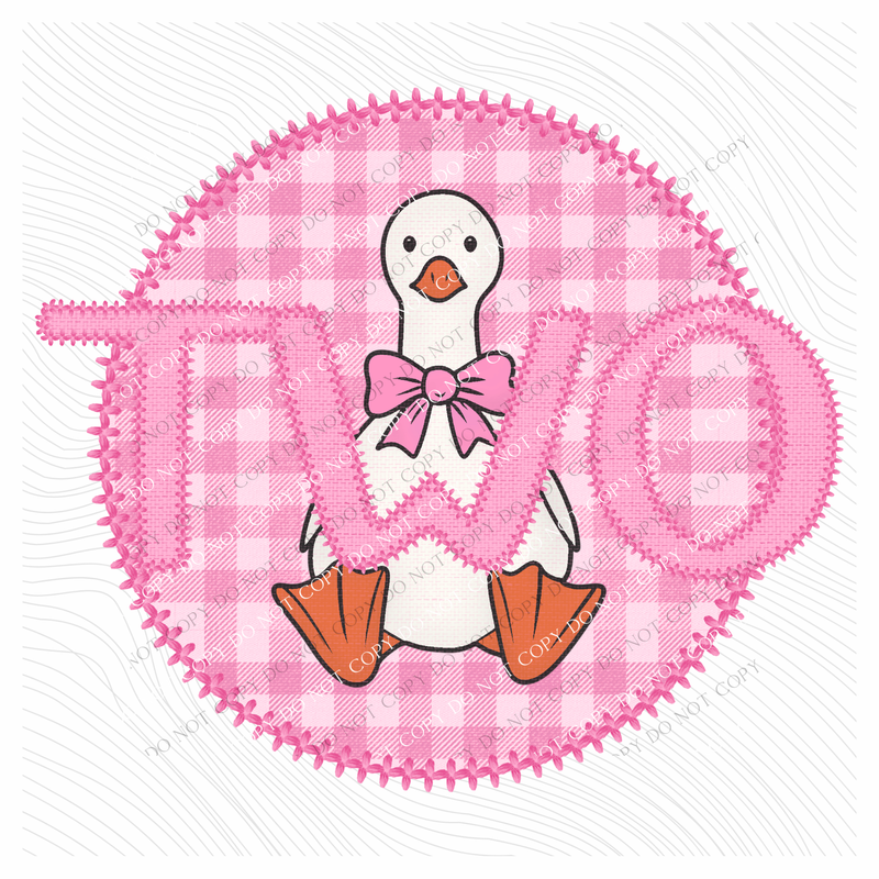 Two Goose Faux Embroidery Stitch Gingham Texture Circle Pink Digital Design, PNG