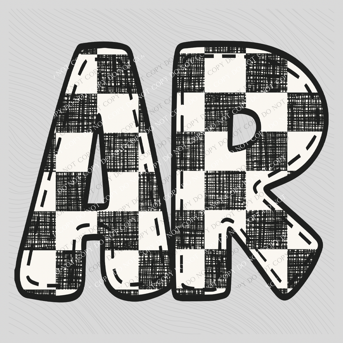 AR Arkansas Bubble Stitch Distressed Checkers Black White Digital Design, PNG