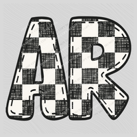 AR Arkansas Bubble Stitch Distressed Checkers Black White Digital Design, PNG