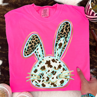 Easter Bunny Turquoise Glow Gold Foil Western Leopard & Cow Print Digital Design, PNG Only