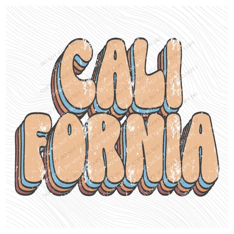 California Groovy Stacked Distressed in Boho Neutrals Digital Design, PNG