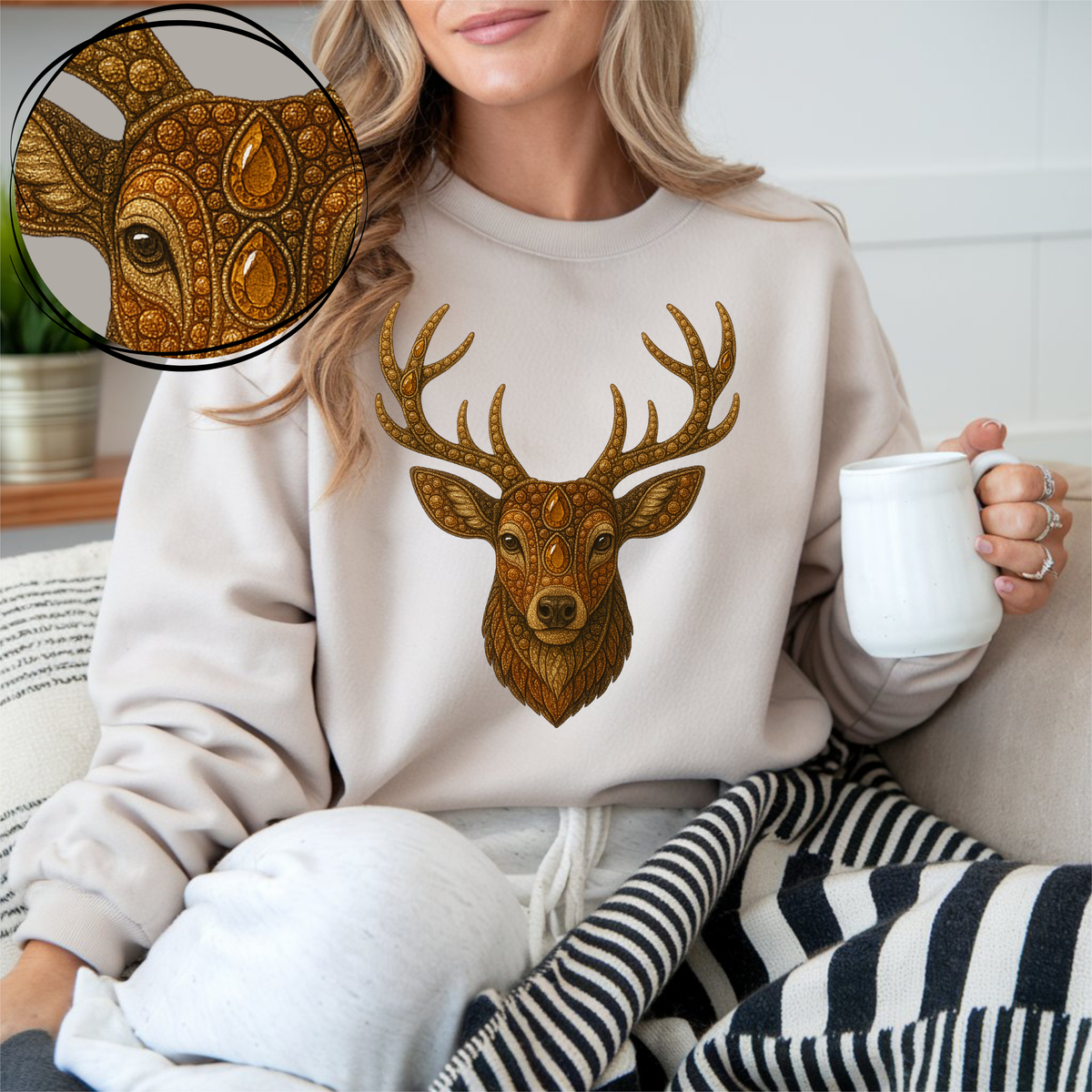 Antlered Deer Rhinestone 3D Digital Download, PNG