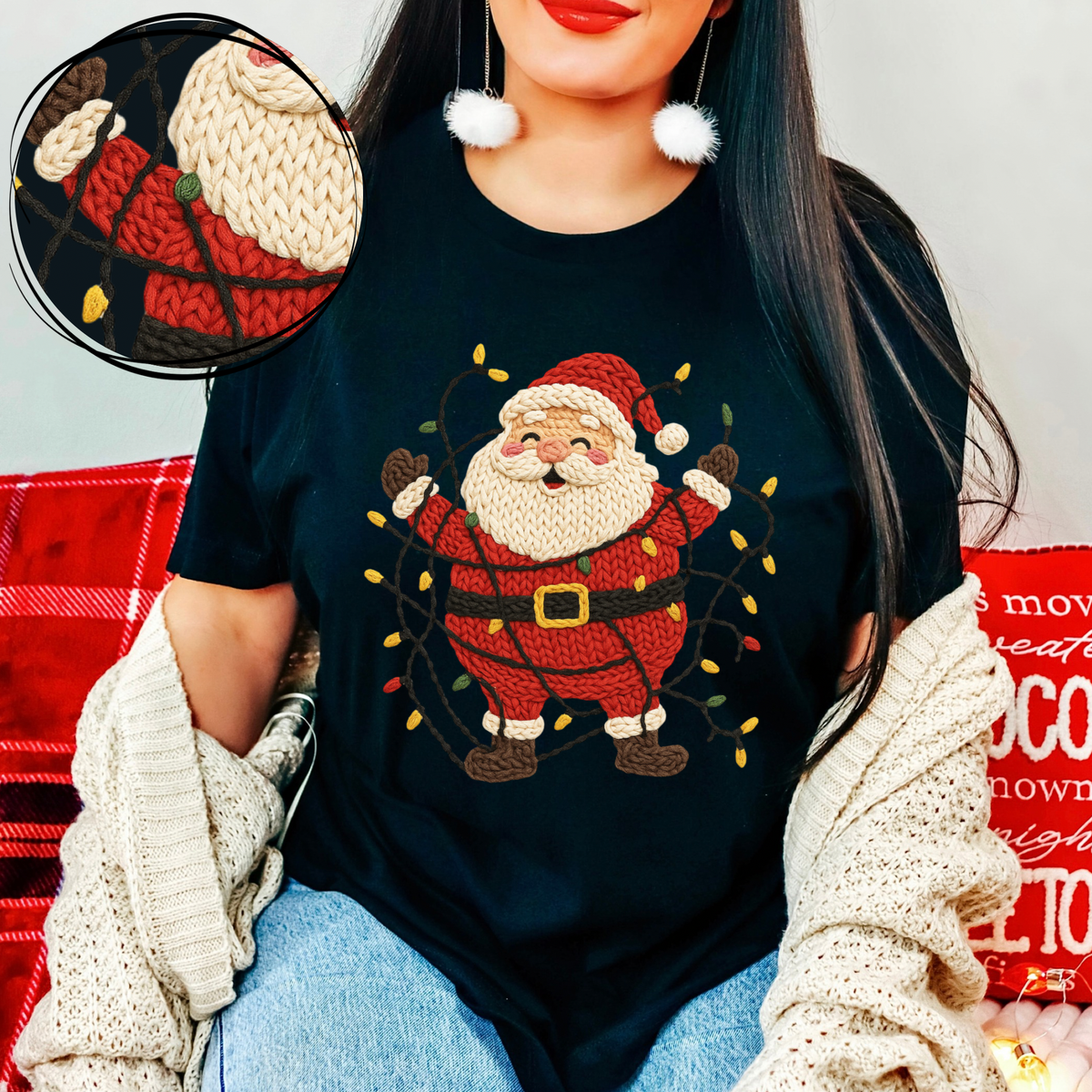 Jolly Santa with Lights Knitted Digital Download, PNG