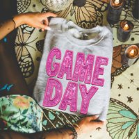 Game Day Faux Embroidery Sequin in Pink Digital Design, PNG