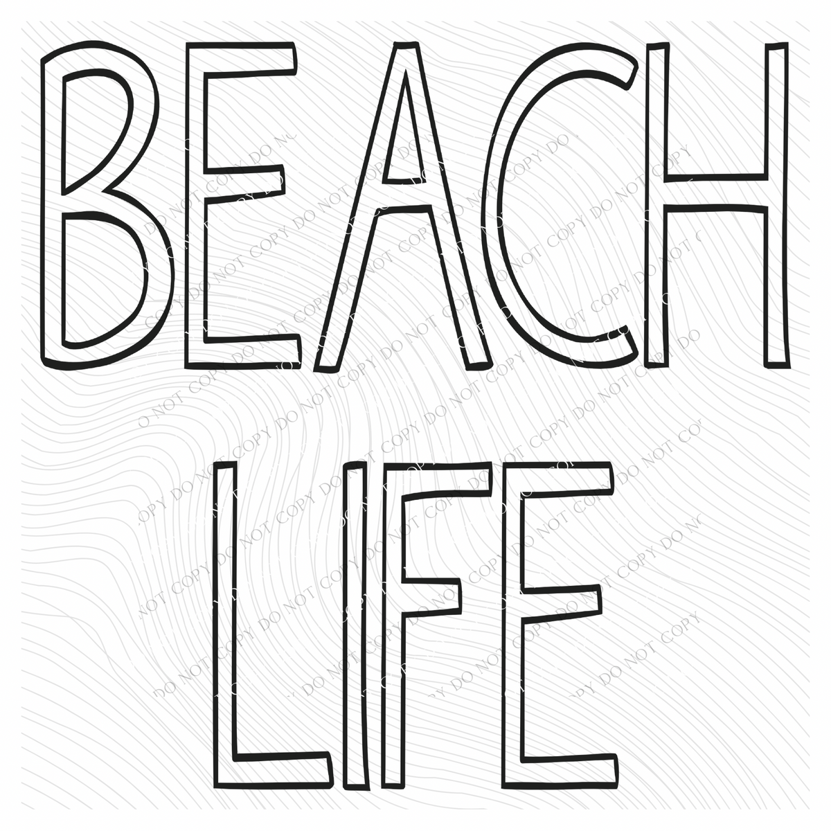 Beach Life Simple Outline in Black Digital Design, PNG