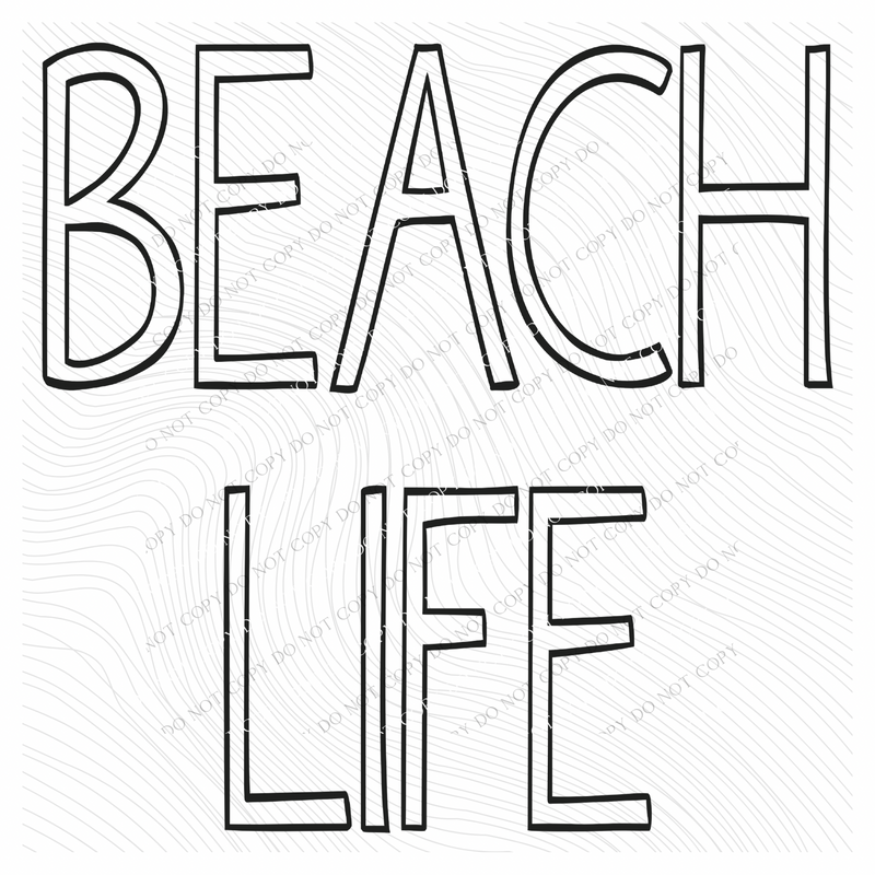 Beach Life Simple Outline in Black Digital Design, PNG