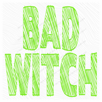 Bad Witch Scribble in Bright Green Fall Halloween Digital Design, PNG