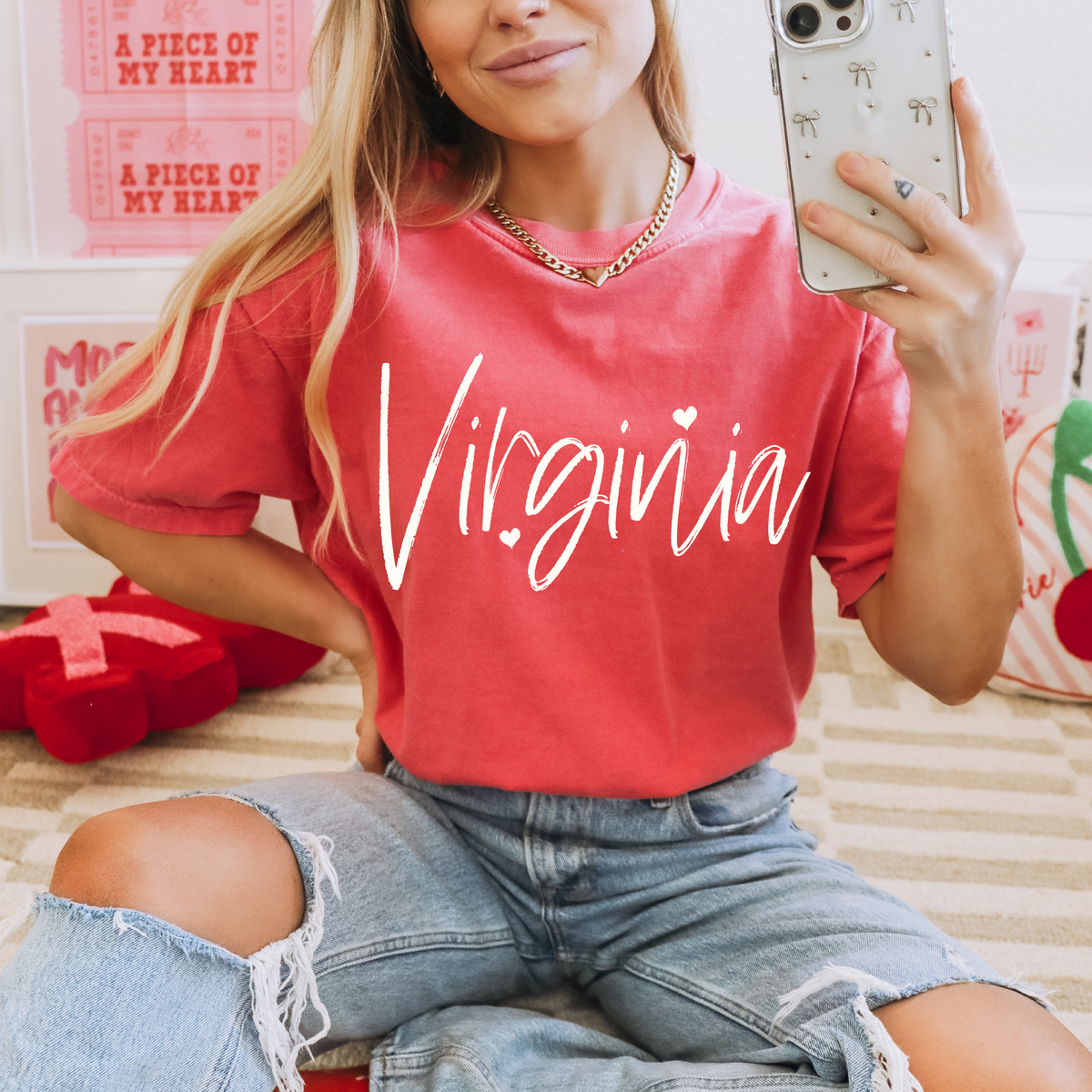 Virginia Sketched Script Hearts in Off-white Digital Design, PNG