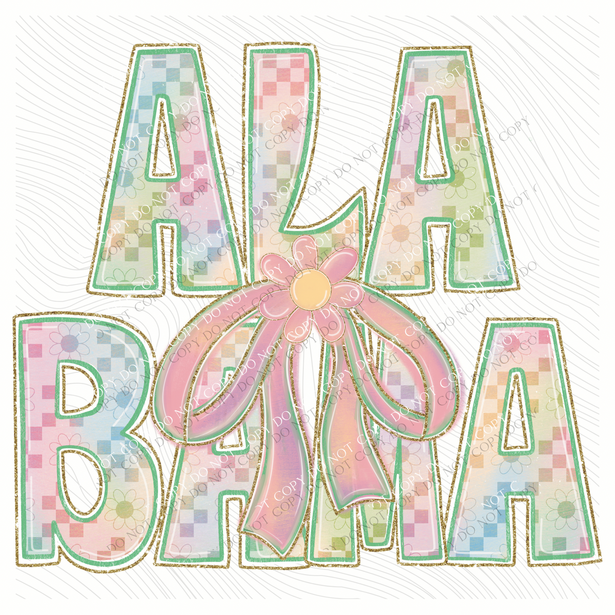 Alabama Daisy Bows and Checkers Pastel Chalk Digital Design, PNG