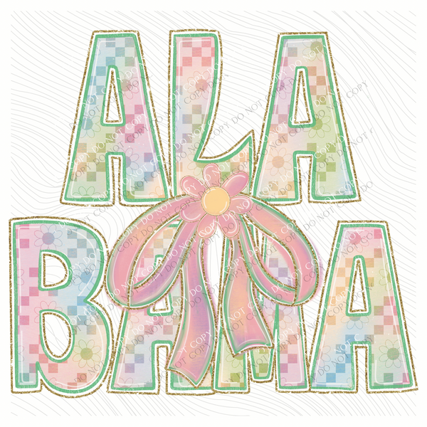 Alabama Daisy Bows and Checkers Pastel Chalk Digital Design, PNG