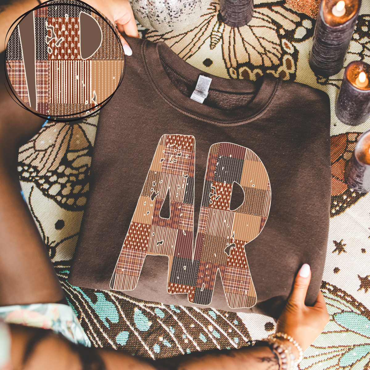 Arkansas AR Autumn Pumpkins Quilted Distressed Digital Design in Browns, PNG