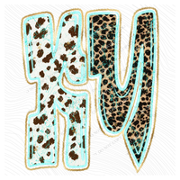 KY Kentucky Turquoise Glow Gold Foil Western Leopard & Cow Print Digital Design, PNG Only