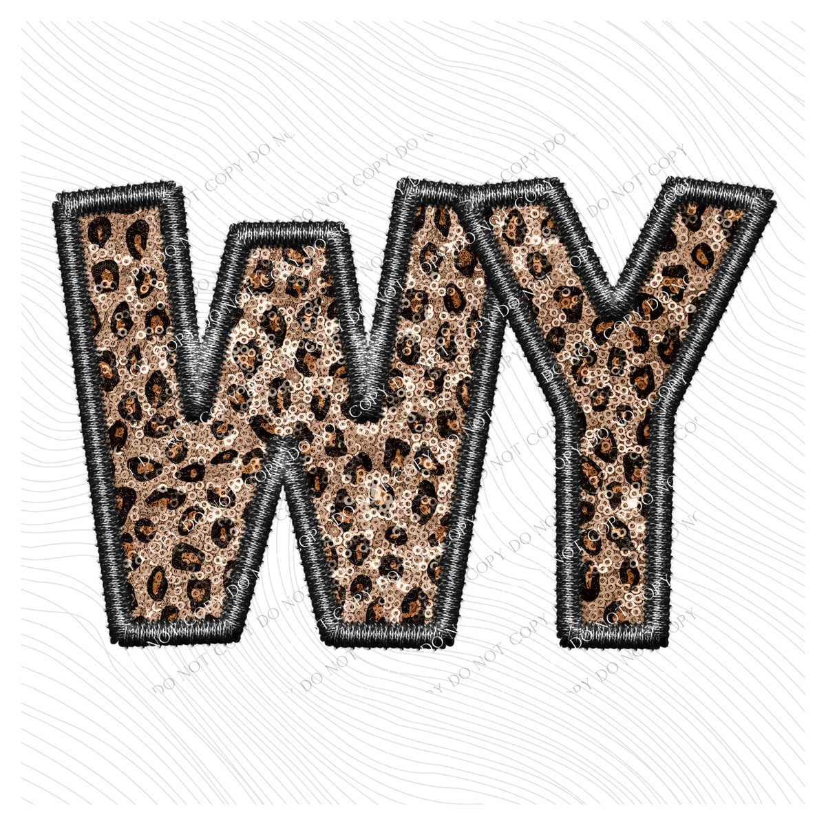 WY Wyoming Faux Embroidery Leopard Sequin with separate Home Sweet Home Script in Black,  Digital Design, PNG