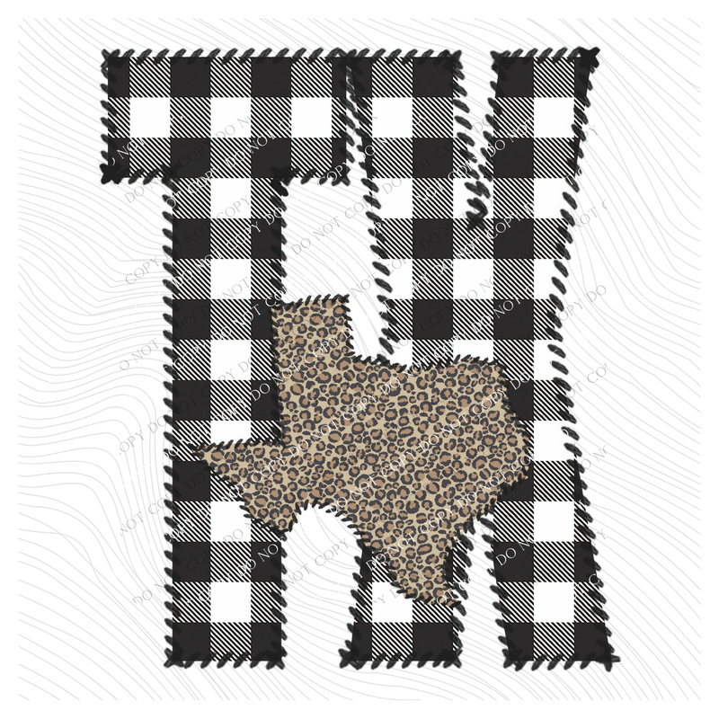Texas TX Stitched Buffalo Plaid & Leopard State Patch Digital Design, PNG