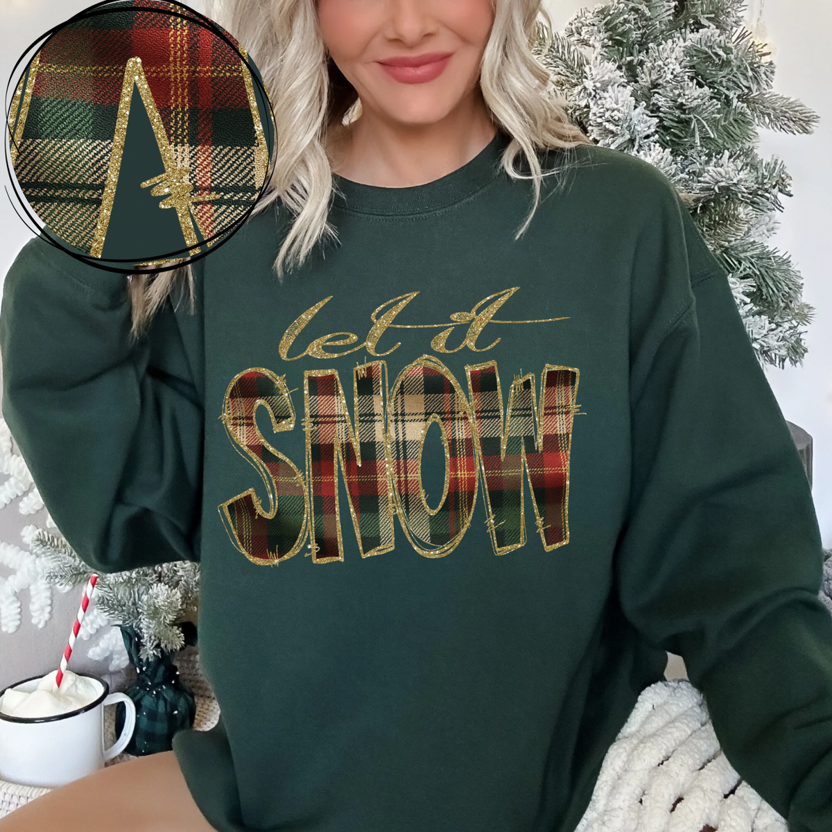 Let it Snow Glitter & Plaid Digital Download, PNG