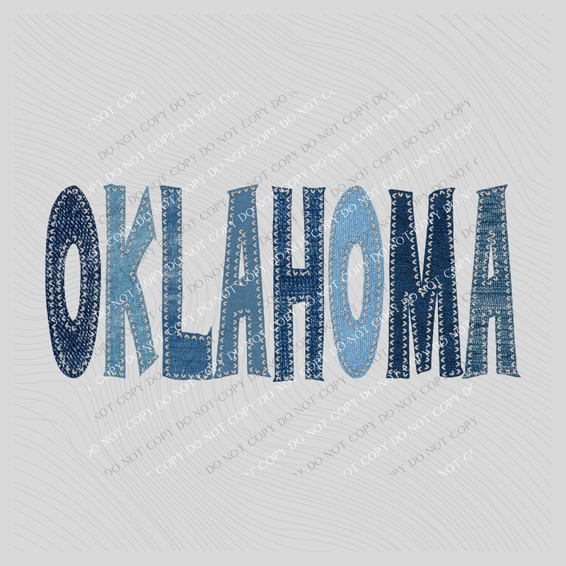 Oklahoma Denim Patch Stitched Digital Design, PNG