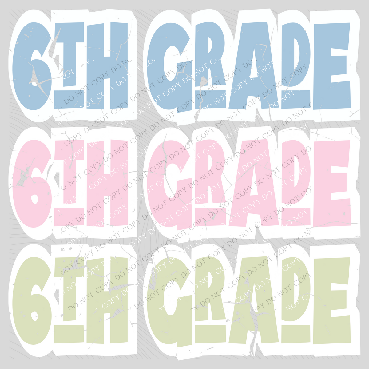 6th Grade Shadow Layer Bubble Stacked Distressed Blue Pink Green Digital Design, PNG