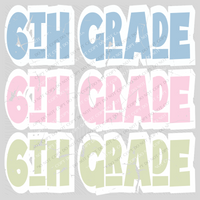 6th Grade Shadow Layer Bubble Stacked Distressed Blue Pink Green Digital Design, PNG