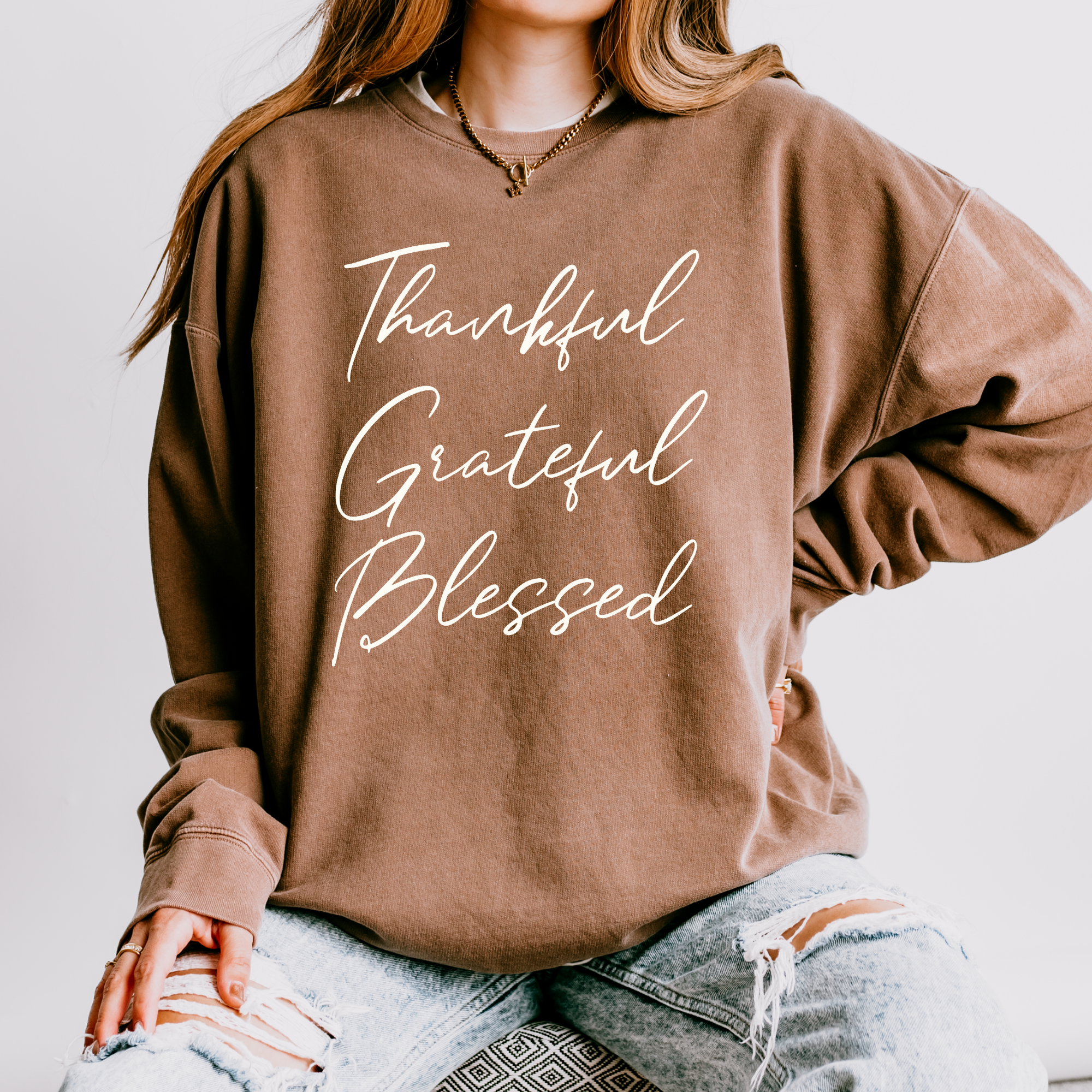 Thankful Grateful Blessed Script in Cream Digital Download, PNG – Grove ...