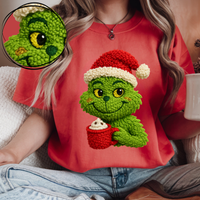 Cute Grinch with Hot Cocoa Faux Patch Digital Download, PNG