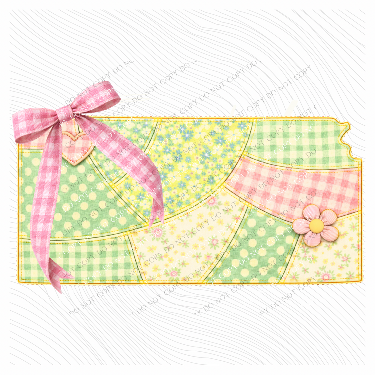 Kansas Spring Tones Quilted Faux State Patch with Bow Digital Design, PNG