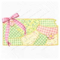 Kansas Spring Tones Quilted Faux State Patch with Bow Digital Design, PNG