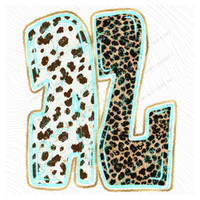 AL Alabama Turquoise Glow Gold Foil Western Leopard & Cow Print Digital Design, PNG Only