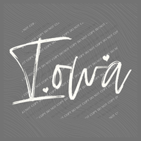 Iowa Sketched Script Hearts in Off-white Digital Design, PNG